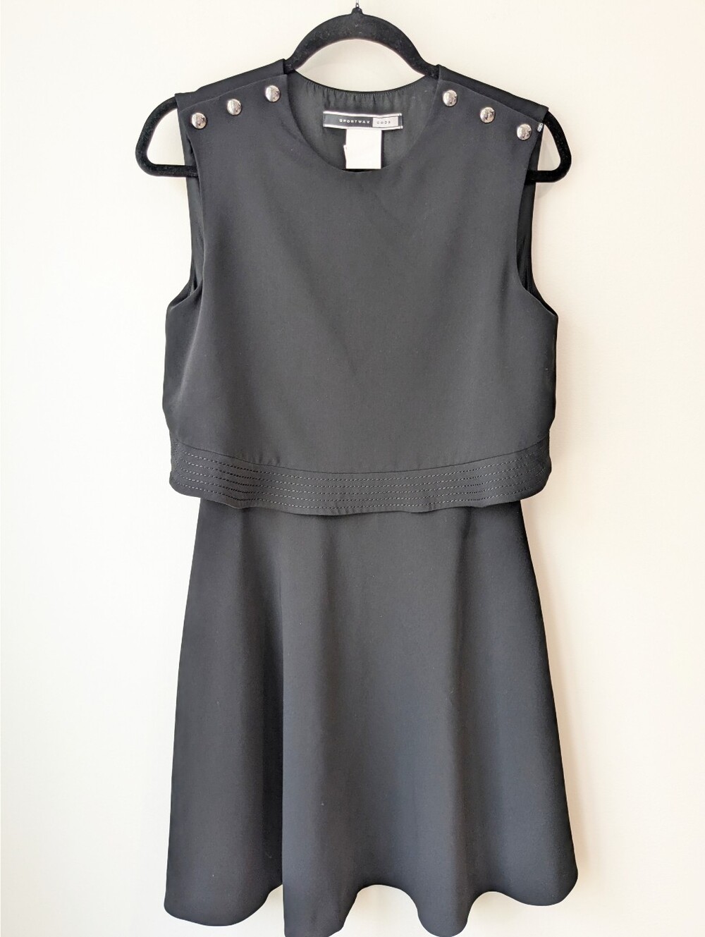 Max Mara Sportmax Code Black Sleeveless Overlay Dress with Shoulder Studs